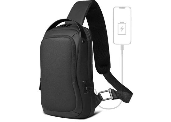 Borsa per uomo, zaino per iPad 11,3 pollici, con connettore USB, impermeabile, anti-furto, borsa da spalla, piccola borsa per uomo, per tempo libero, lavoro, università, viaggi, nero
