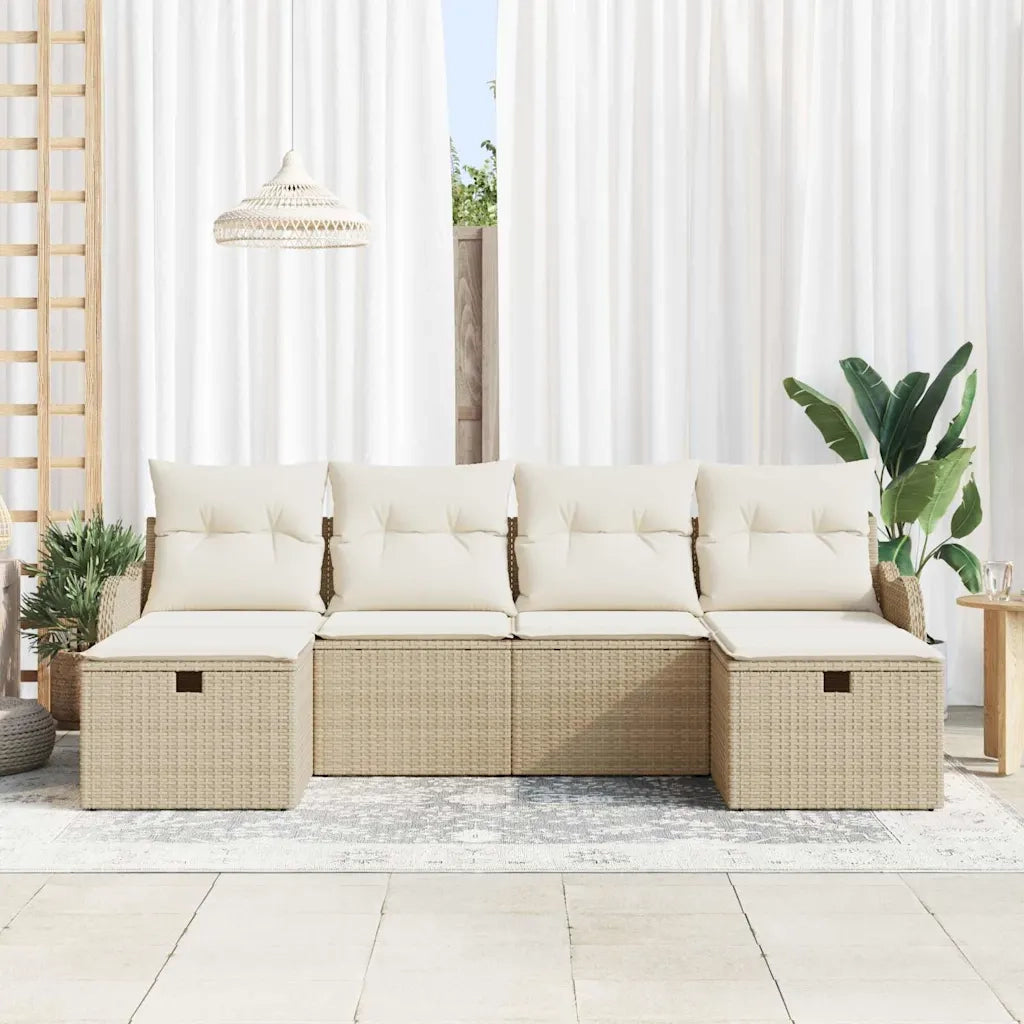 Set di divani con cuscino 6 pcs Beige e Crema polyrattan