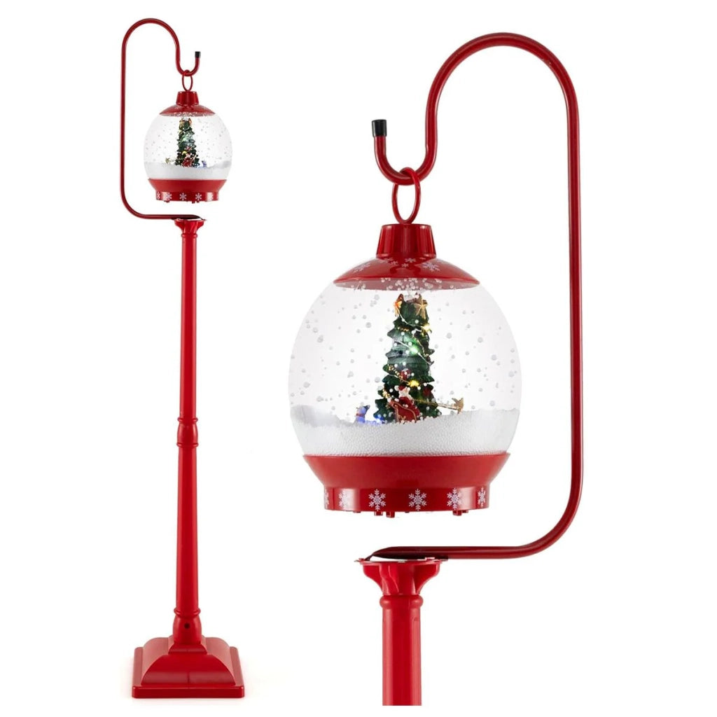 Lampada da terra musicale natalizia 32 x 32 x 173 cm con lanterna a forma di palla di neve attivata dal suono stile tradizionale plastica rossa 20_0012290