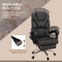 Poltrona da Ufficio Massaggiante in Finta Pelle con Poggiapiedi e Reclinazione, Marrone
