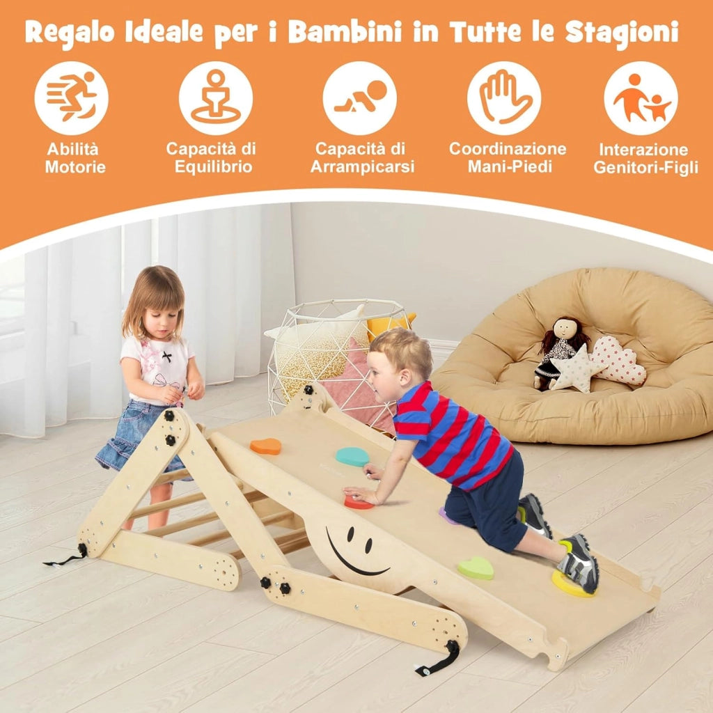 5 in 1 Set da Arrampicata per Bambini, Giochi da Arrampicata Pieghevoli in Legno con Rampe Regolabili e Reversibili, Scala da Arrampicata per Bambini 3+ Anni (Naturale)