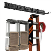 Sistema di Organizzazione per Garage Flessibile 121cm, Gancio per Parete in Metallo con 3 Binari e 6 Ganci per Gancio per Gerecchiosi per Garage Sottoterra Officina Organizzatore per Gerecchiosi Nero