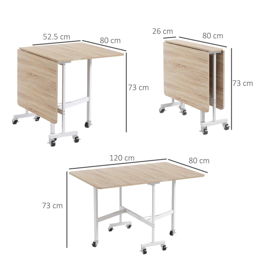 EasyComfort Tavolo Pieghevole Moderno a 2 Ribalte con Rotelle in MDF e Acciaio, 120x80x73cm, Marrone
