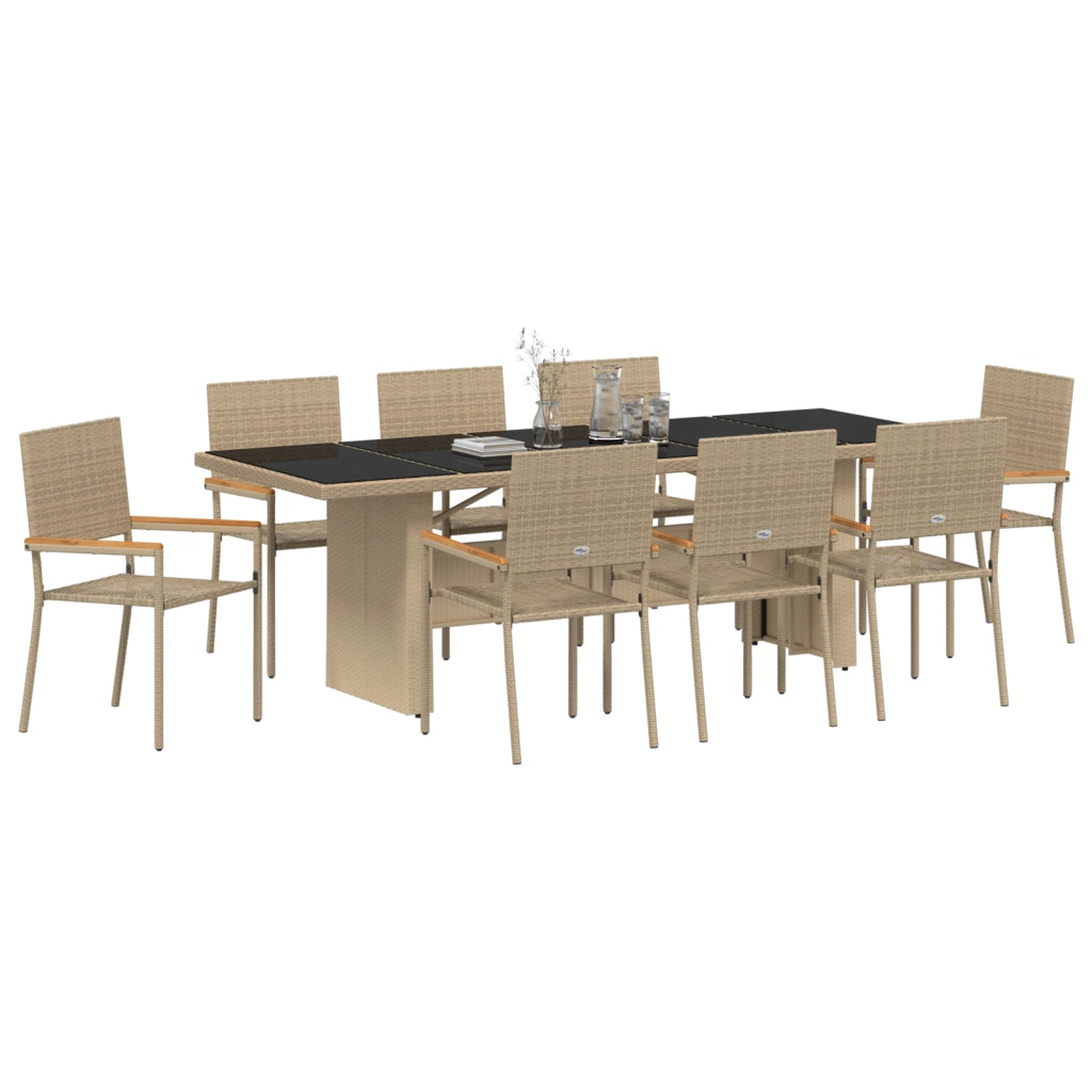 Set da Pranzo da Giardino 9 Pezzi Beige in Polyrattan