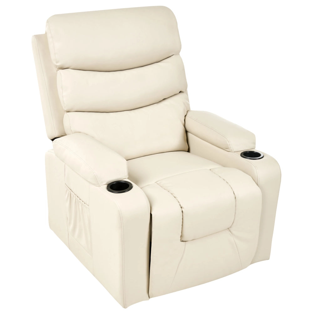 Poltrona elettrica reclinabile in ecopelle imbottita con poggiapiedi beige stile moderno