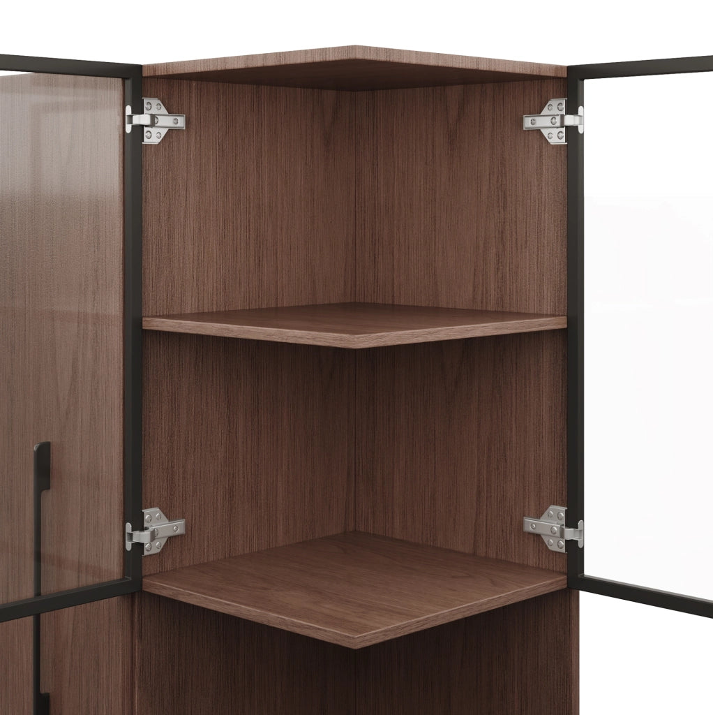 Vetrina ULEVR 70x38x160 cm con vetro temperato frontale e laterale, ripiani estraibili e LED multicolore, noce