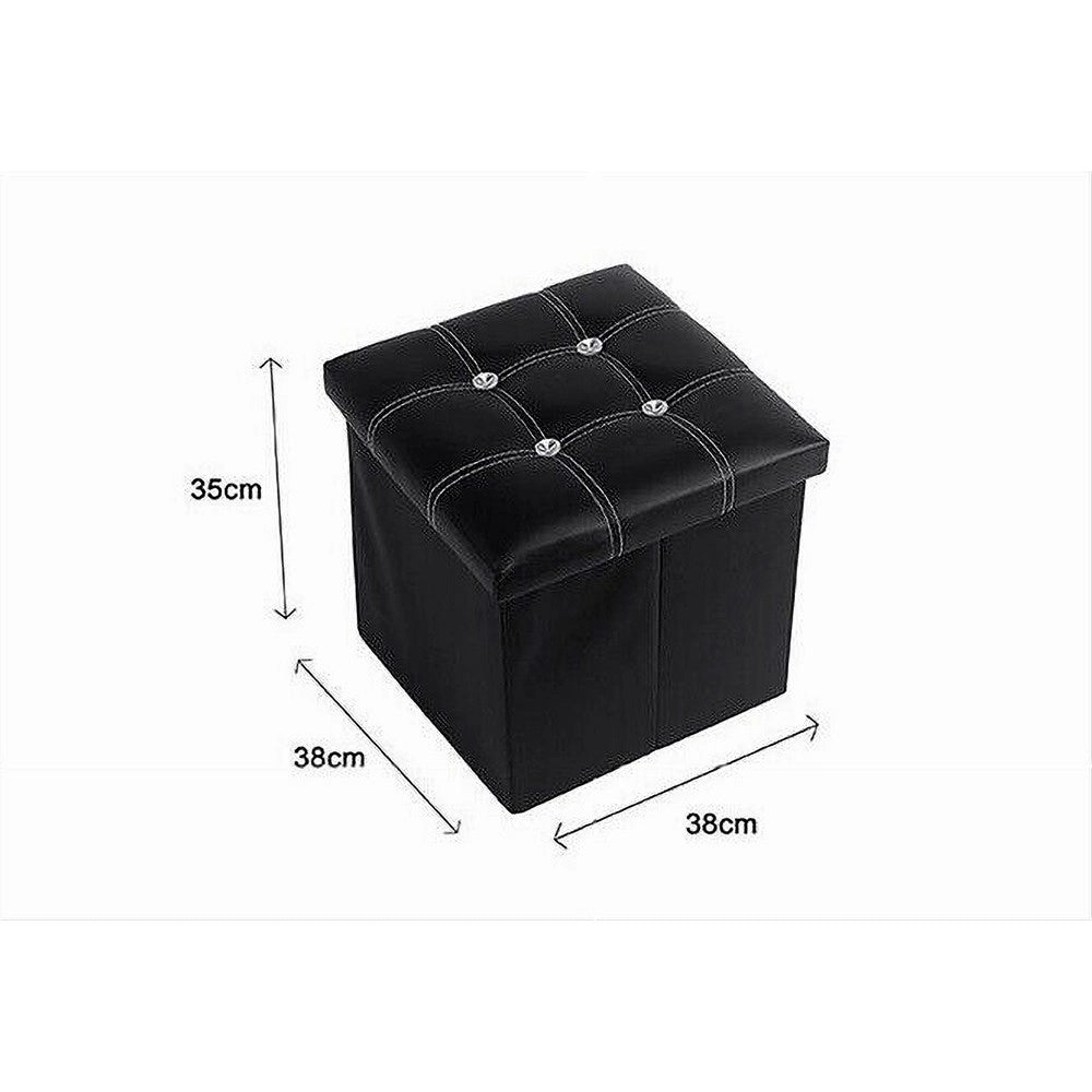 Trade Shop - Pouff Puff Pouf Contenitore Imbottito Portaoggetti Nero Strass 38x38x35 Cm 79435 -