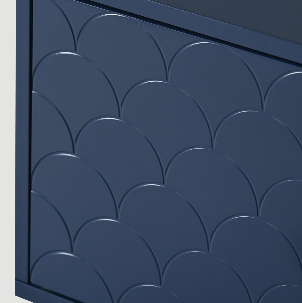 Set di 2 comodini con motivo a squame di pesce; 35x35x51 cm; in truciolare e metallo; blu navy