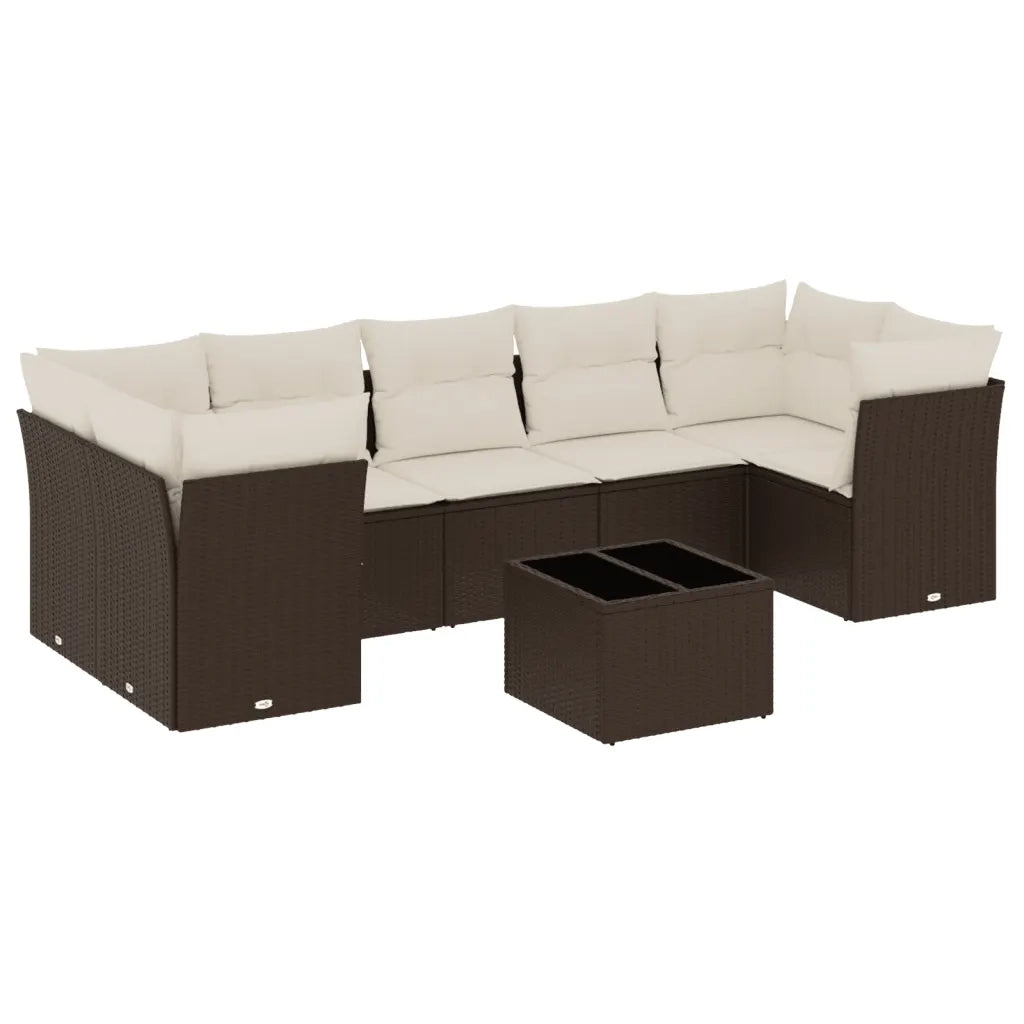 Set Divani da Giardino 8 pz con Cuscini Marrone in Polyrattan 3217293