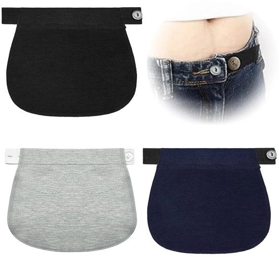 Cintura per la gravidanza - regolabile - comoda e pratica - colore blu nero bianco - adatto per pantaloni e gonne - 3 pezzi