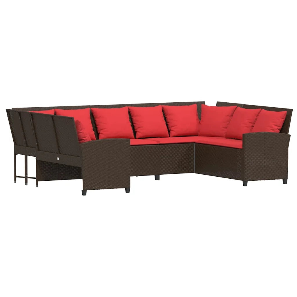 Divano da Giardino con Cuscini in Polyrattan Marrone