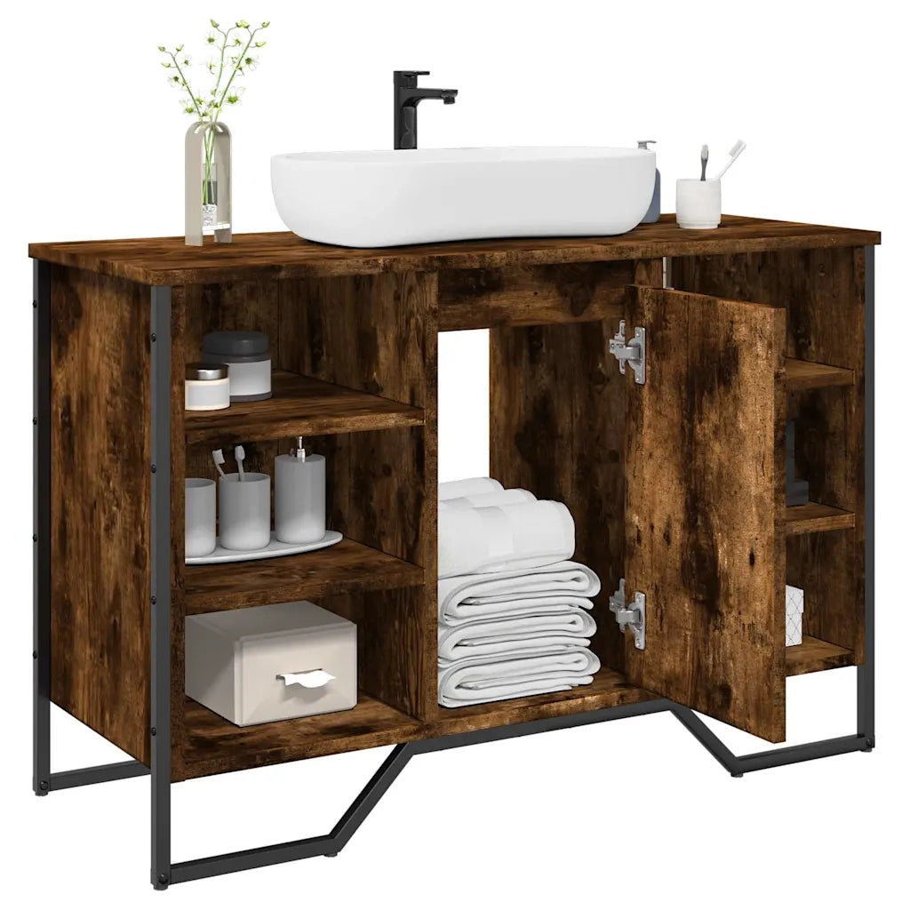 vidaXL Mobile Lavabo Bagno Rovere Fumo 91x35x60 cm in Truciolato