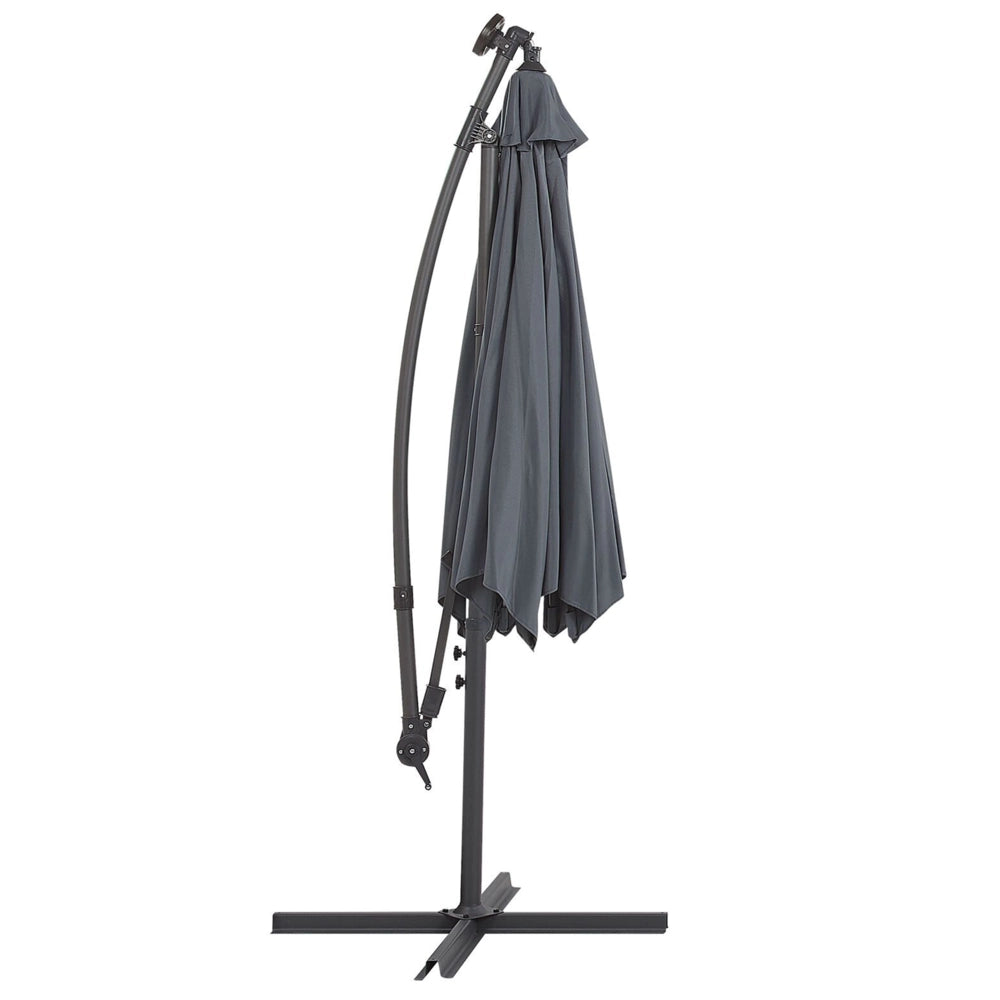 Ombrellone da giardino a sbalzo Parasole in poliestere grigio con luce a LED ø 285 cm Palo in alluminio Meccanismo a manovella da esterno