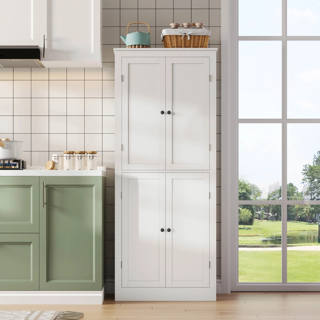 Credenza alta multifunzionale con ante, ripiani interni e cassetto, 182 × 40 × 75 cm, in MDF, bianco