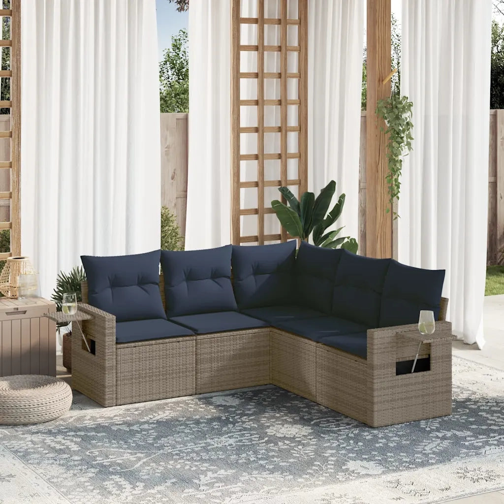 Set Divani da Giardino 5 pz con Cuscini Grigio in Polyrattan 3220150