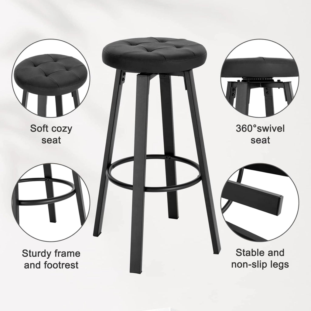 Set di 2 Sgabelli da Bar con 4 Gambe e Poggiapiedi, Sedie Alte da Cucina in Metallo e PU, con Seduta Rotonda Φ 35,5cm, Carico di 120kg, Antracite, BH330an-2