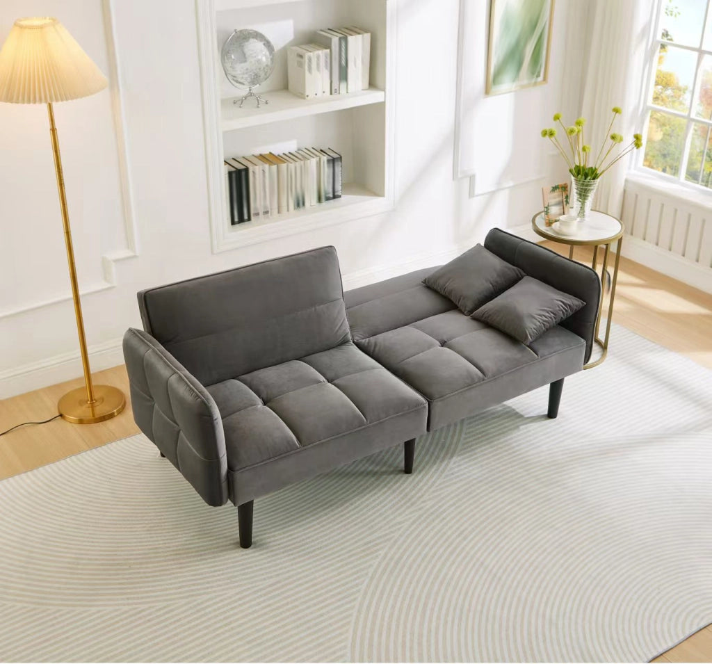 Divano Letto 2 Posti ¨C MINIMAL ¨C Velluto, Braccioli Ribaltabili, Schienale Regolabile