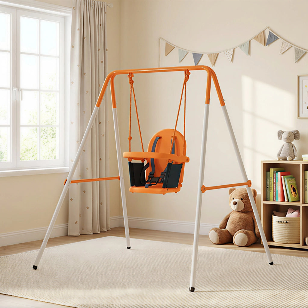 Altalena per Bambini da Giardino ¨C Xylo ¨C Acciaio Arancione con Schienale e Cintura di Sicurezza