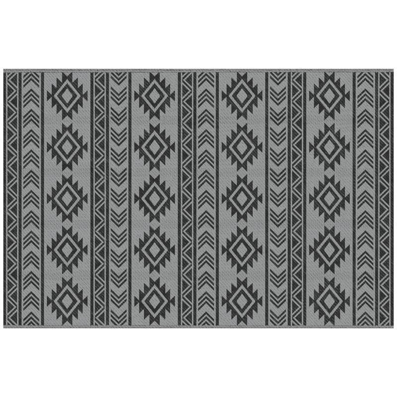 TAPPETO MODERNO PER ESTERNI NERO E GRIGIO IN PP CON DESIGN REVERSIBILE E PIEGHEVOLE, 182X274 CM