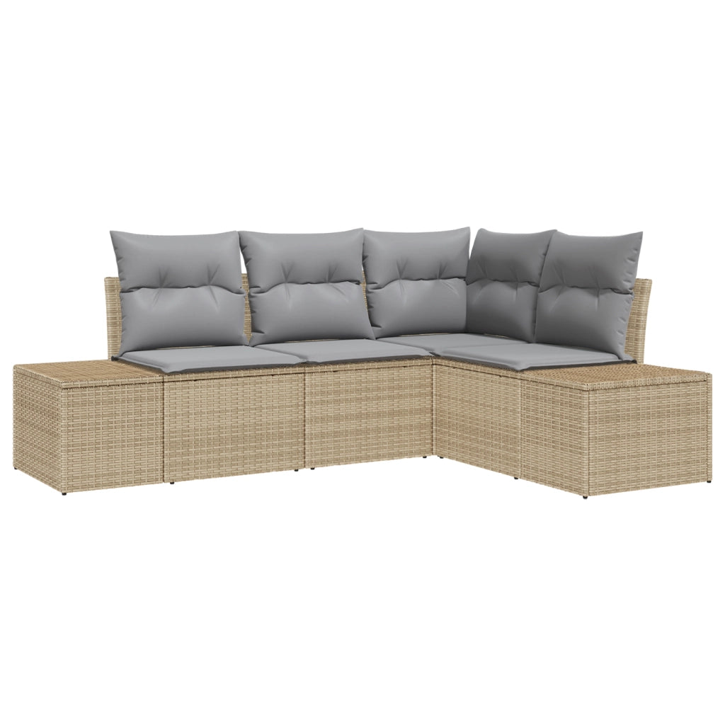 Set divano da giardino 4 pezzi con cuscini Beige Rattan sintetico