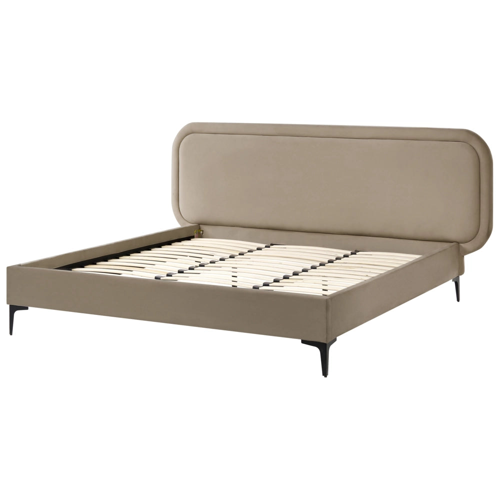 Letto matrimoniale EU Beige Velvet 160 x 200 cm Imbottito Telaio Poggiatesta