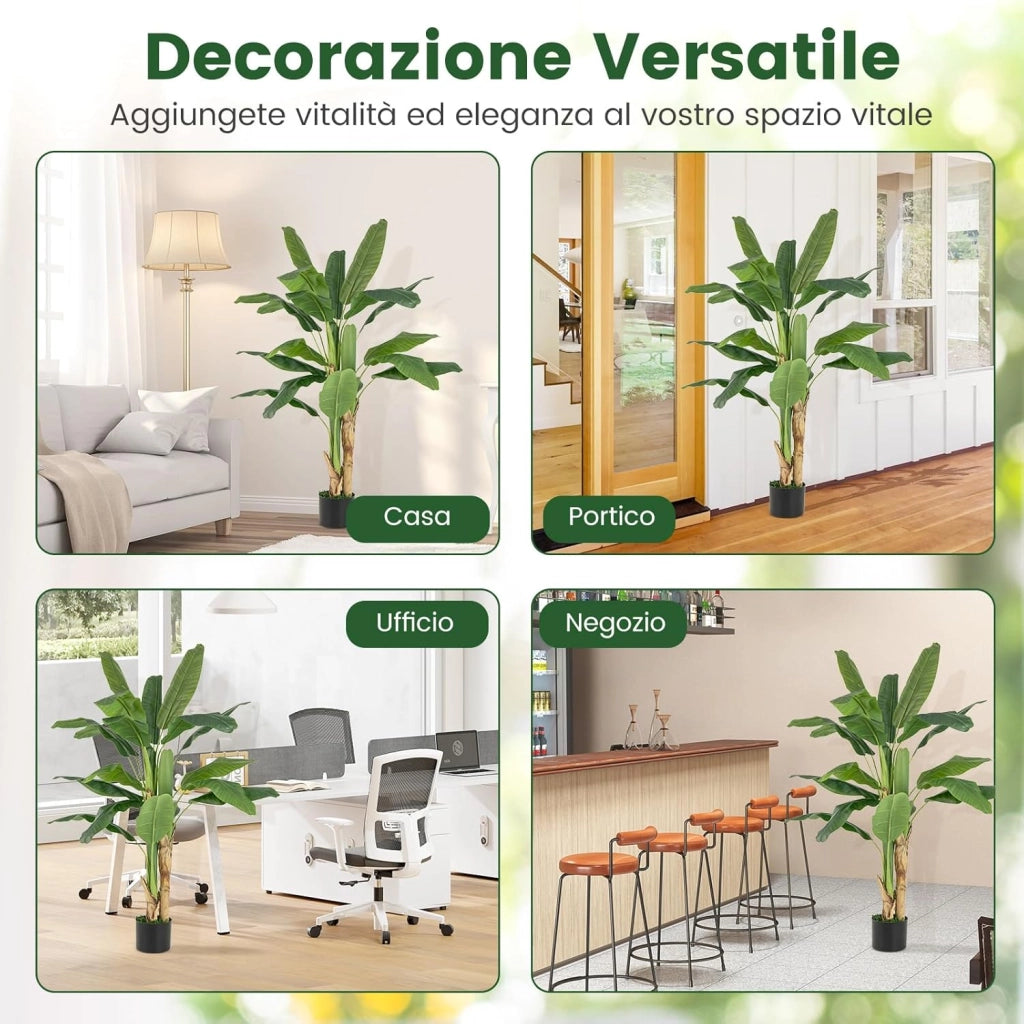 Pianta Finta da Interno ed Esterno 160/165/195 cm, Banano Artificiale Alto con Foglie e Tronchi, Pianta Artificiale Grande in Vaso per Salotto, Ingresso e Ufficio (160 cm)