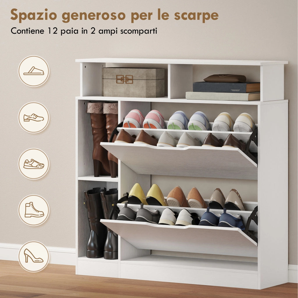 Scarpiera Stretto con Divisori Regolabili, Bianco