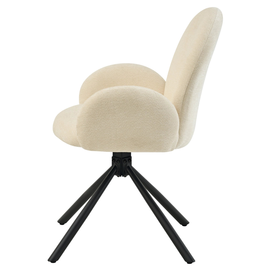 Set di 2 sedie girevoli in ciniglia crema con braccioli