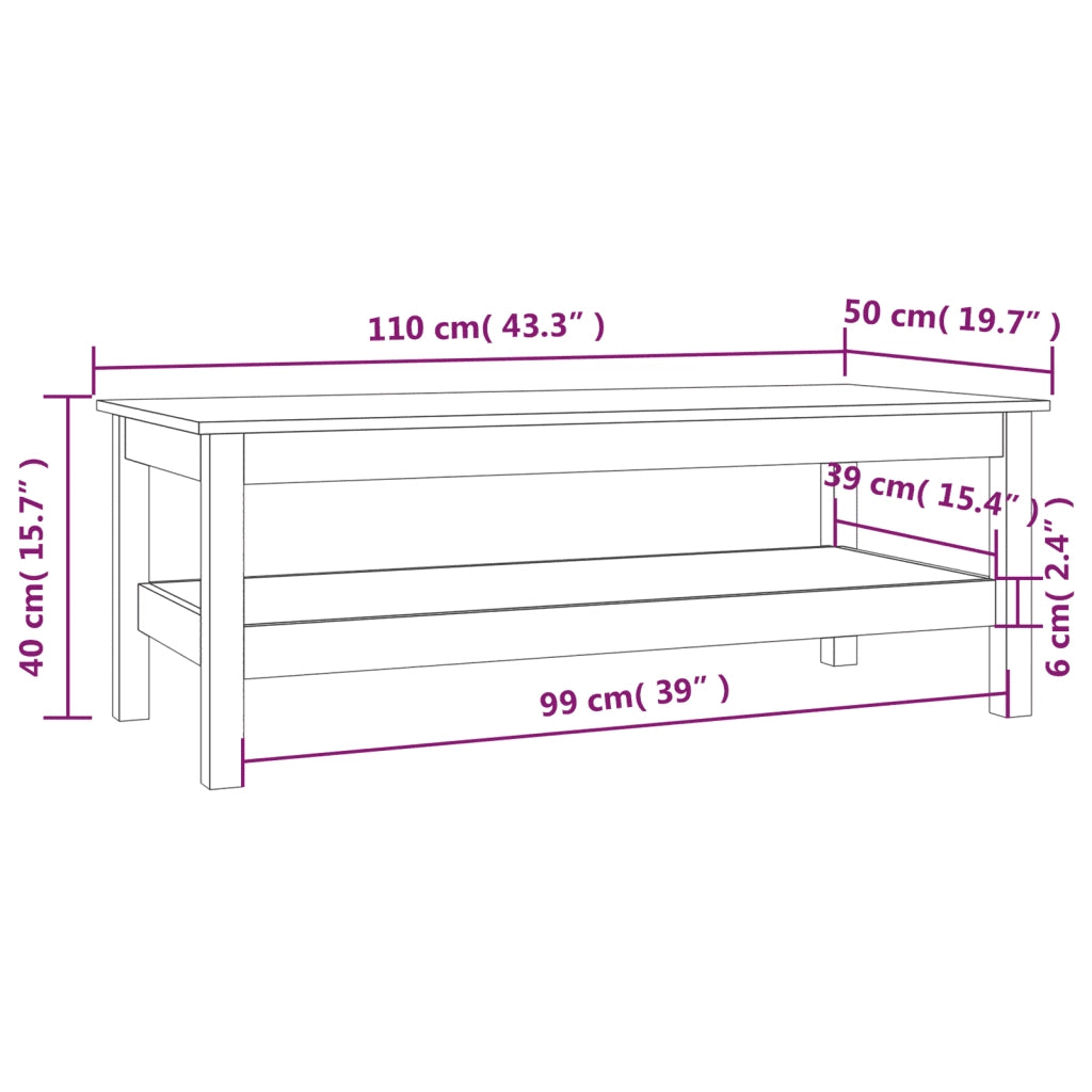 Tavolino da Salotto-Tavolino da soggiorno-Tavolo ambra 110x50x40 cm Legno Massello di Pino 821592