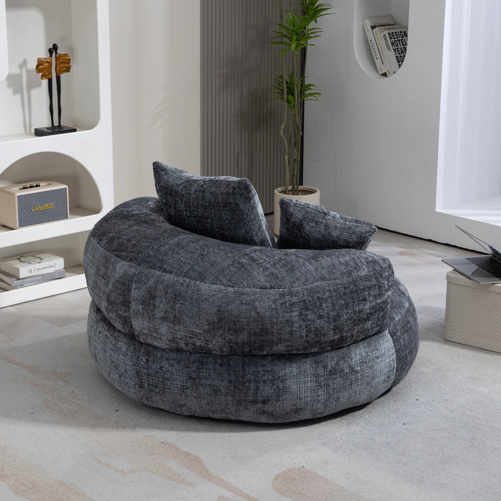 Poltrona Lazy Sofa in Chenille grigia, seduta ergonomica con schienale avvolgente, senza montaggio