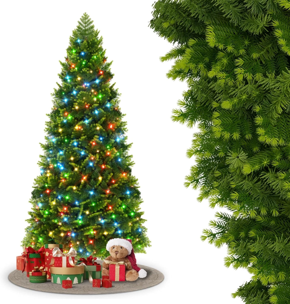 Albero di Natale Artificiale con Illuminazione 150 cm in PVC/PE Abete di Natale con Base in Legno Alberi di Natale Christmas Tree Decorazione Natalizia