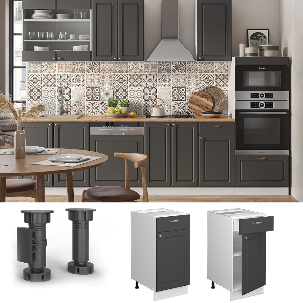 Mobiletto base per cucina Fame-Line Antracite-oro/Bianco 40 cm, PL Marmo Vicco