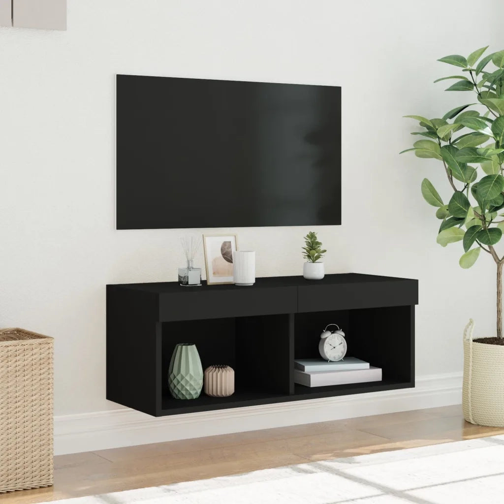 Mobile Porta TV con Luci LED Nero 80x30x30 cm 837143