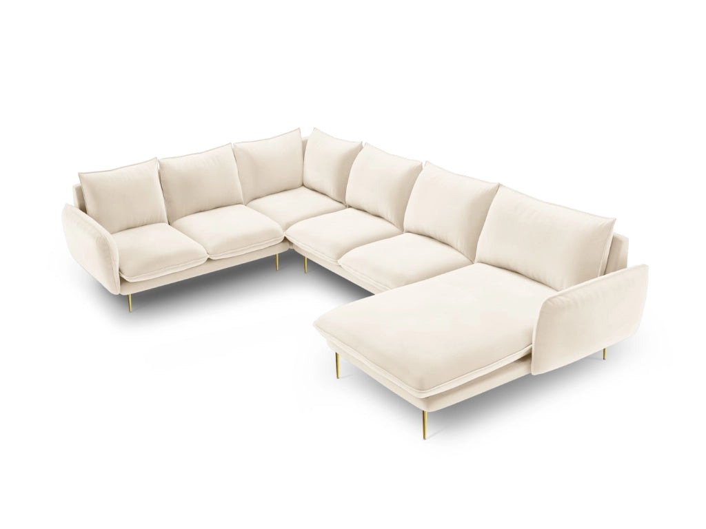 Cosmopolitan Design - Divano panoramico sinistro "Vienna" 7 posti in velluto beige chiaro 