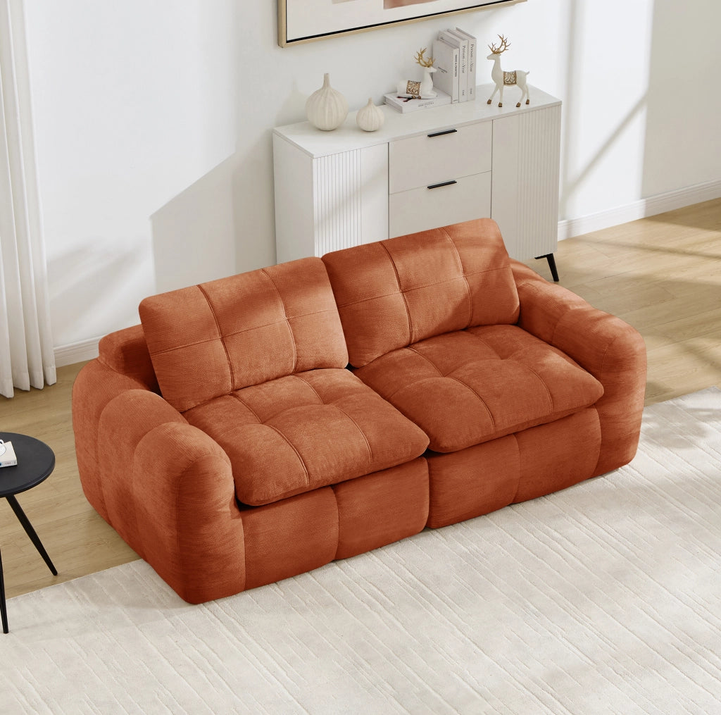 Divano modulare 2 posti 194x97 cm arancione in chenille; seduta profonda