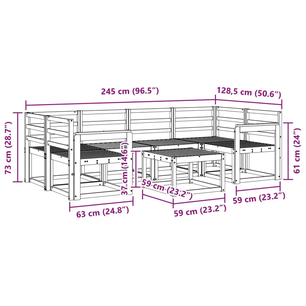 Set di divani da esterno 7 pcs Naturale