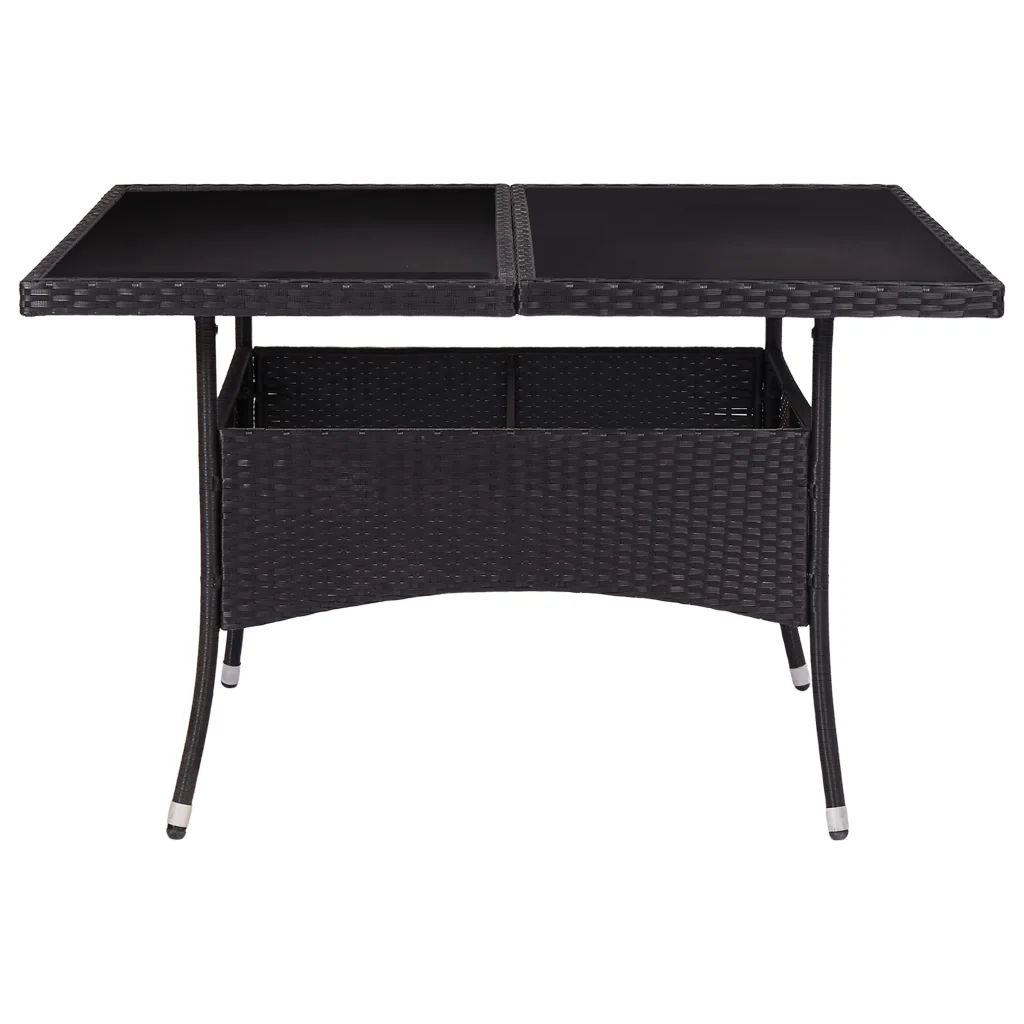 Tavolo da Pranzo per Giardino Nero in Polyrattan e Vetro 46189