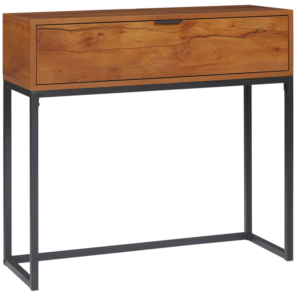 TAVOLINO CONSOLLE con cassetto 80 x 30 x 76 cm in legno naturale e metallo nero