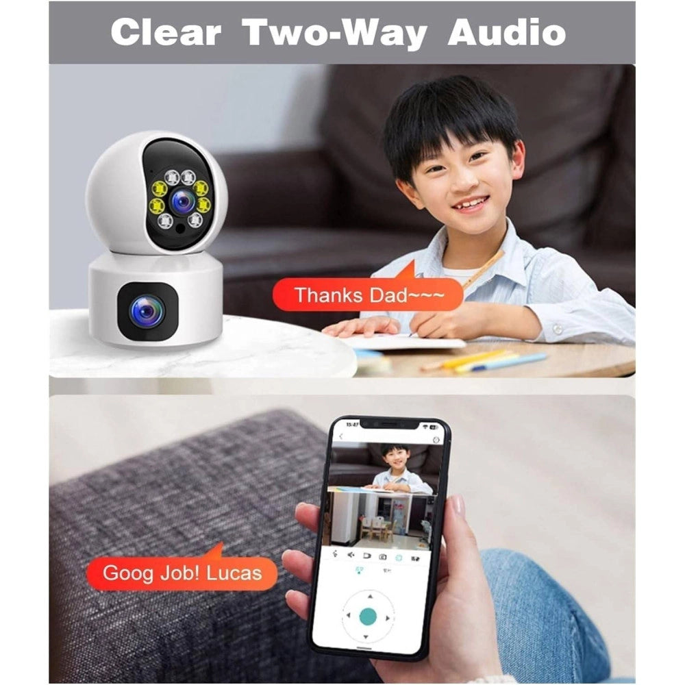 Trade Shop - Telecamera Wi-fi Doppia Videocamera Di Sorveglianza Motorizzata 360° Ip44 App -