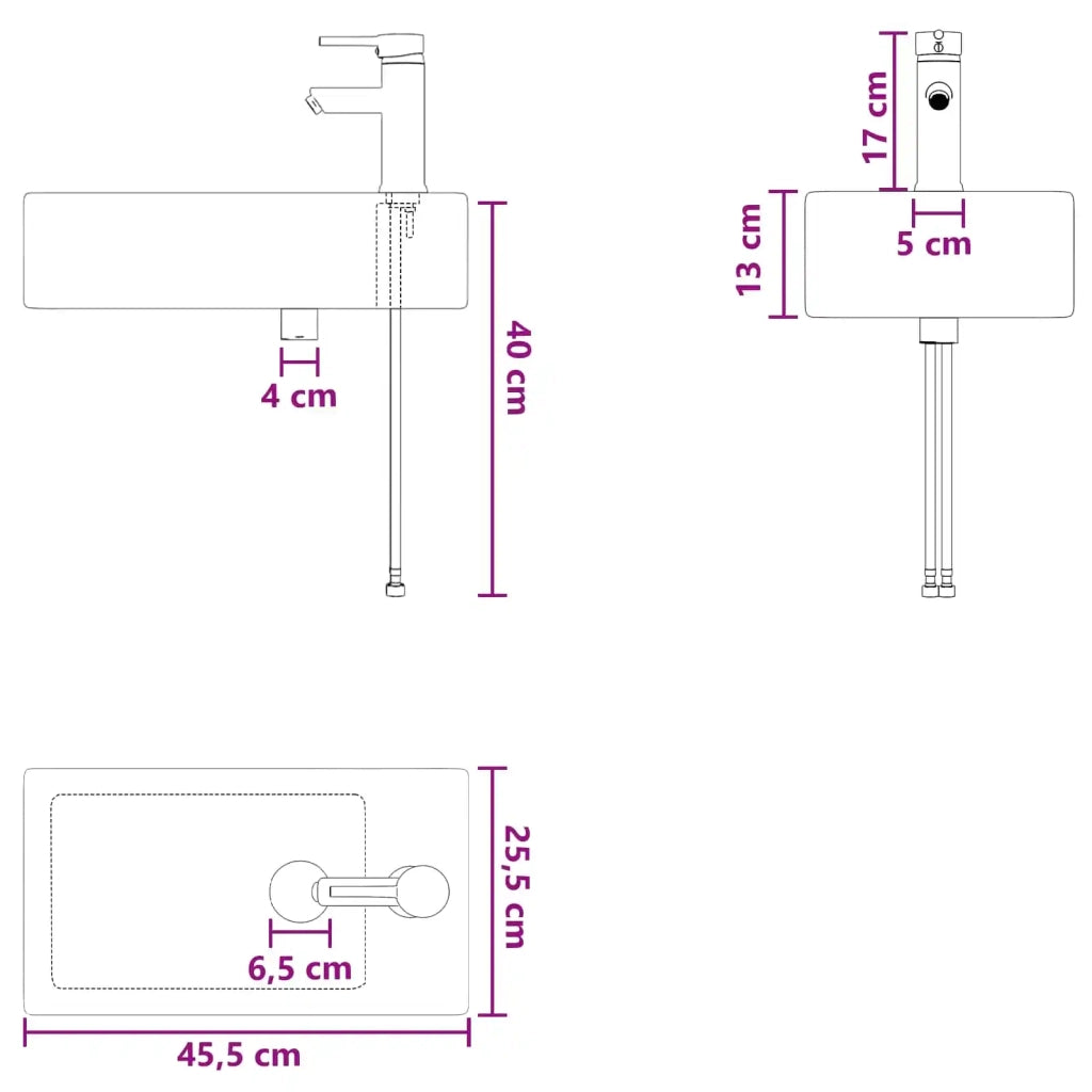 Lavabo da bagno Nero Opaco 45,5 x 25,5 x 13 cm Metallo CFW3829380