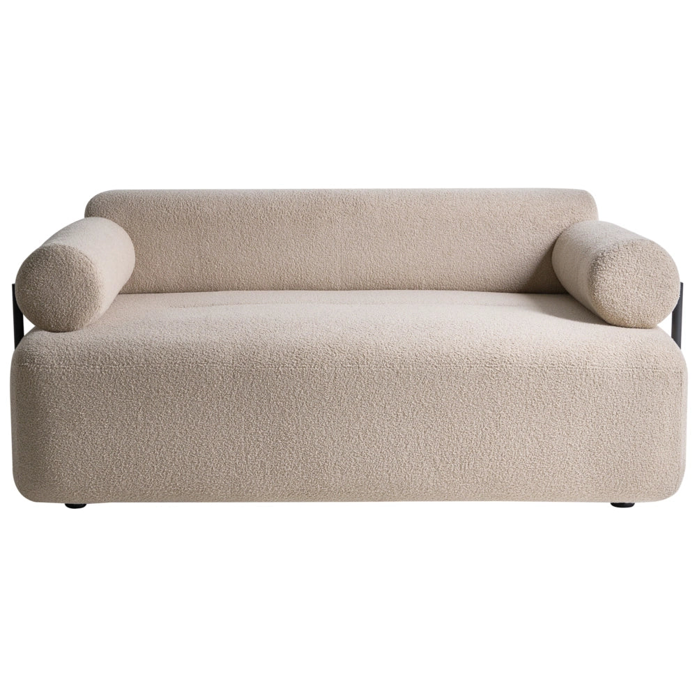 Divano a 2 posti tessuto beige elementi morbidi neri stile moderno soggiorno