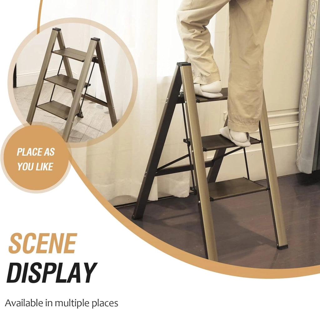 Scaletta Pieghevole 3 Gradini Antiscivolo Portatile ¨C MINIMAL ¨C Leggera, Portata 150 kg