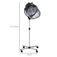 Casco Asciugacapelli 1180W ad Altezza Regolabile con Timer 60 Minuti e Ruote Girevoli, 65x65x115-165 cm, Nero