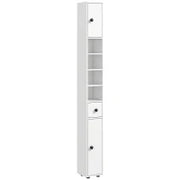 kleankin Mobile Colonna Bagno con Cassetto, 2 Armadietti e 4 Ripiani Aperti, in Legno, 20x20x180 cm, Bianco