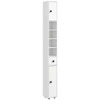 kleankin Mobile Colonna Bagno con Cassetto, 2 Armadietti e 4 Ripiani Aperti, in Legno, 20x20x180 cm, Bianco