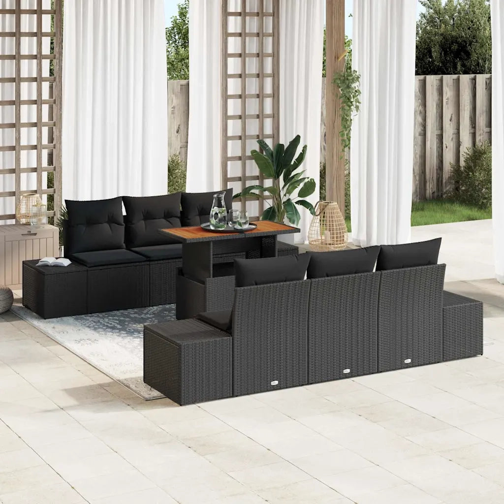 Set da Pranzo per Giardino con cuscino 7 pcs Nero e Marrone 3349911