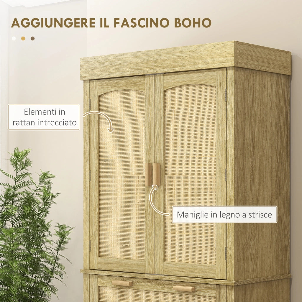 Credenza ¨C zephmum ¨C Rovere, Legno e Rattan, 76x40x183cm