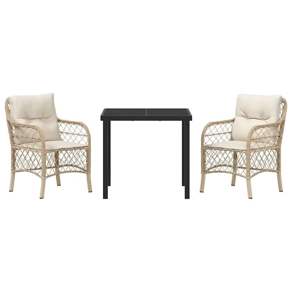 Set da Pranzo per Giardino con cuscino 3 pcs Beige polyrattan 3380225