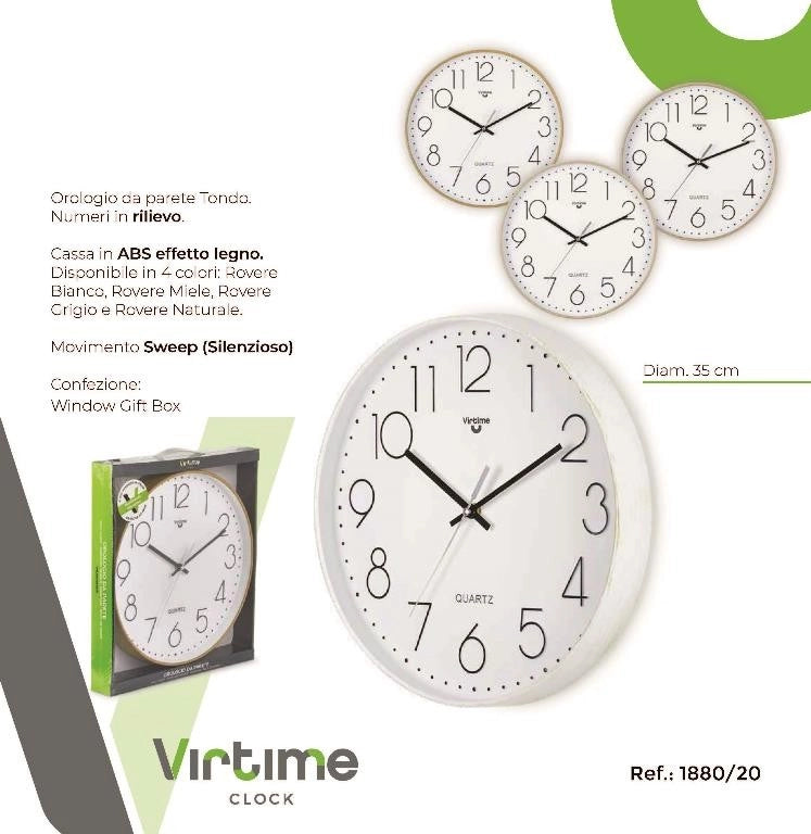 1 Pezzo Orologio da Parete Effetto Legno Fondo Bianco 35 cm 4 Colori