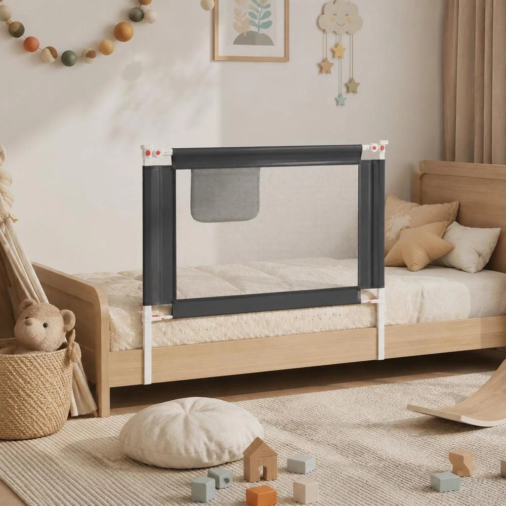 Toddler Bed Rail, Dark Grey, 90x25 Cm, Fabric